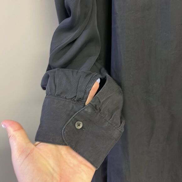 Old Navy Rustic Faded Black Ruffled Pullover Button Crew Neck Shirt Dress-Large - Picture 10 of 16